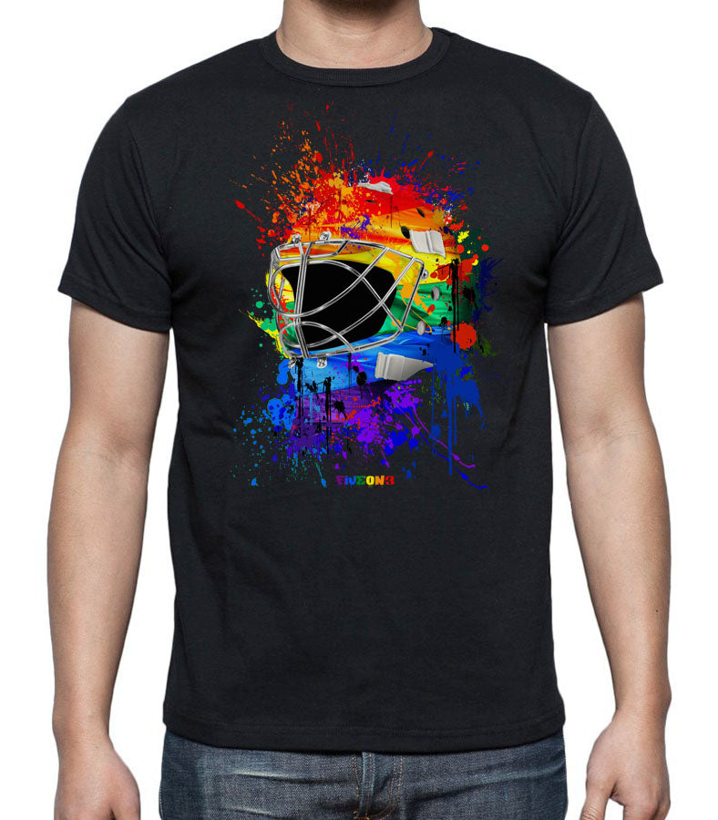 Pride Splat Attack Goalie Mask Black T Shirt
